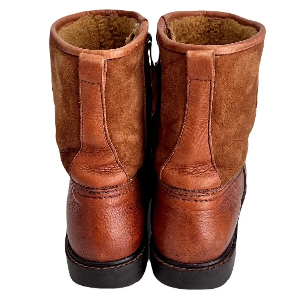 Vintage Tecnica Country Cognac Leather Suede Shearling Lined Boots, Size 44